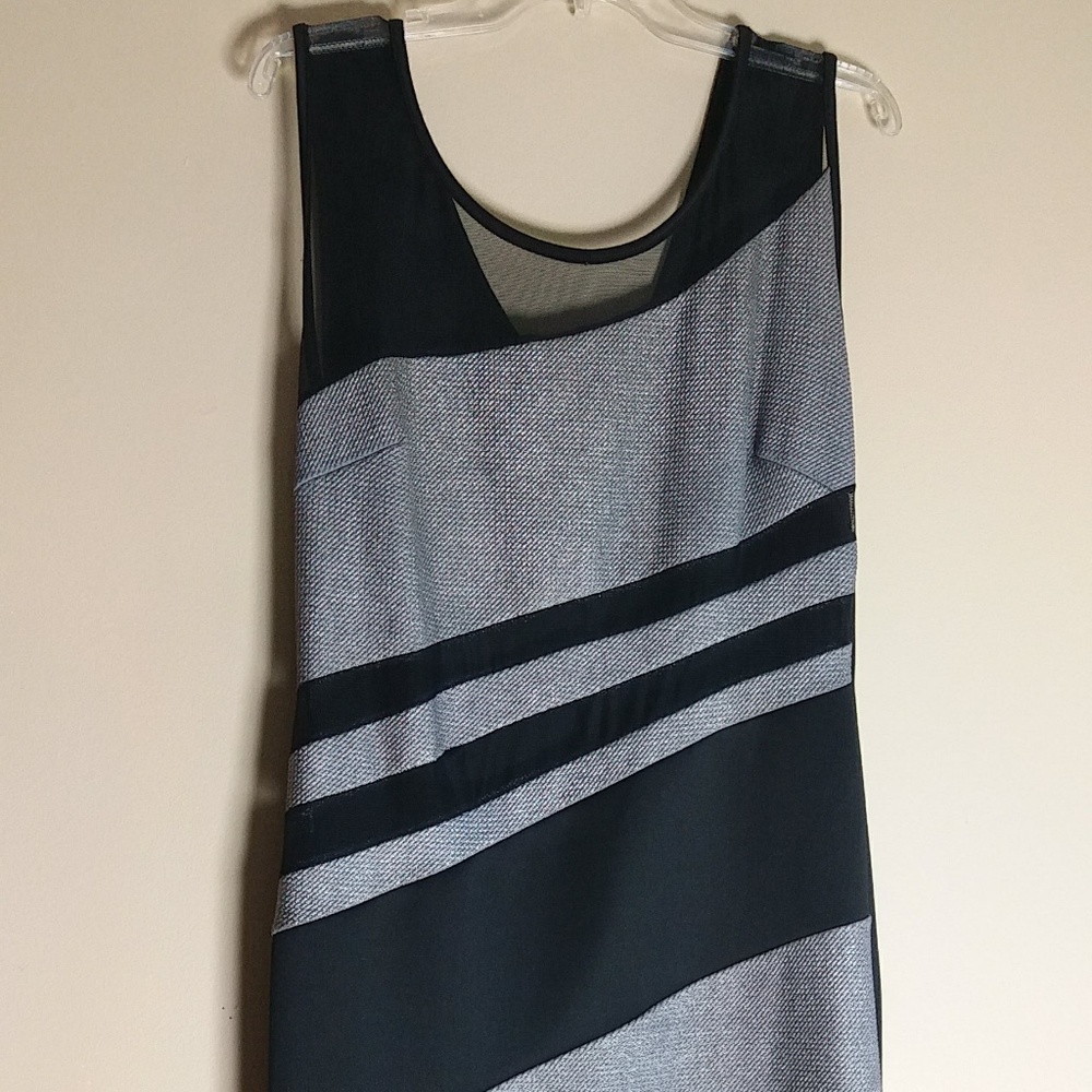 Eliza J Gray and Black Dress